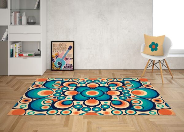 1970s Style Area Rug, Mid-century 70s Rug for Living Room - Modern Geometric Psychedelic Groovy 70s Area Rug for Bedroom, Living Room