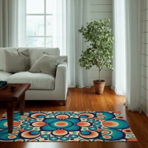 1970s Style Area Rug, Mid-century 70s Rug for Living Room - Modern Geometric Psychedelic Groovy 70s Area Rug for Bedroom, Living Room