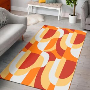 1970s Style Area Rug, Mid-century 70s Rug for Living Room - Orange Abstract Retro Pattern 70's Style Area Rugs