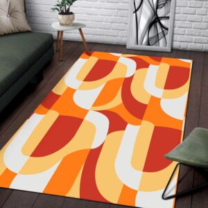 1970s Style Area Rug, Mid-century 70s Rug for Living Room - Orange Abstract Retro Pattern 70's Style Area Rugs