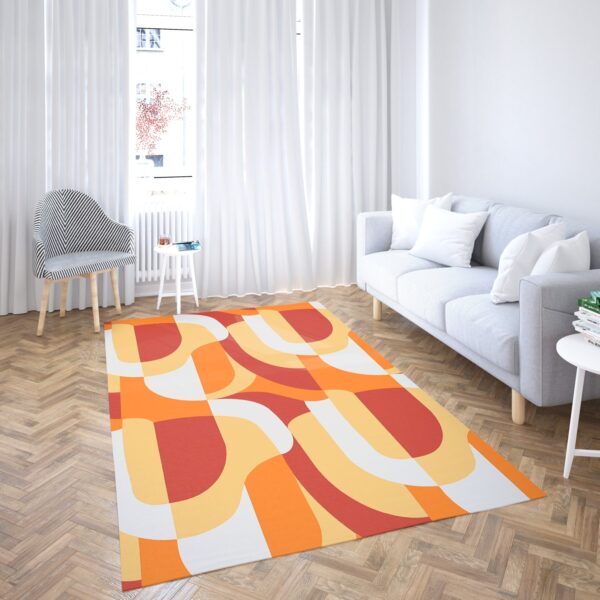 1970s Style Area Rug, Mid-century 70s Rug for Living Room - Orange Abstract Retro Pattern 70's Style Area Rugs