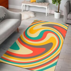 1970s Style Area Rug, Mid-century 70s Rug for Living Room - Orange And Green Colors Abstract Retro Swirl 70s Style Printed On Living Room Area Rug