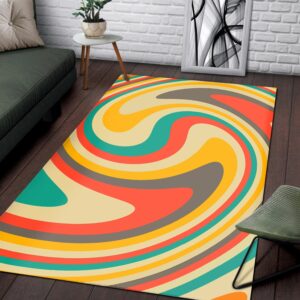 1970s Style Area Rug, Mid-century 70s Rug for Living Room - Orange And Green Colors Abstract Retro Swirl 70s Style Printed On Living Room Area Rug