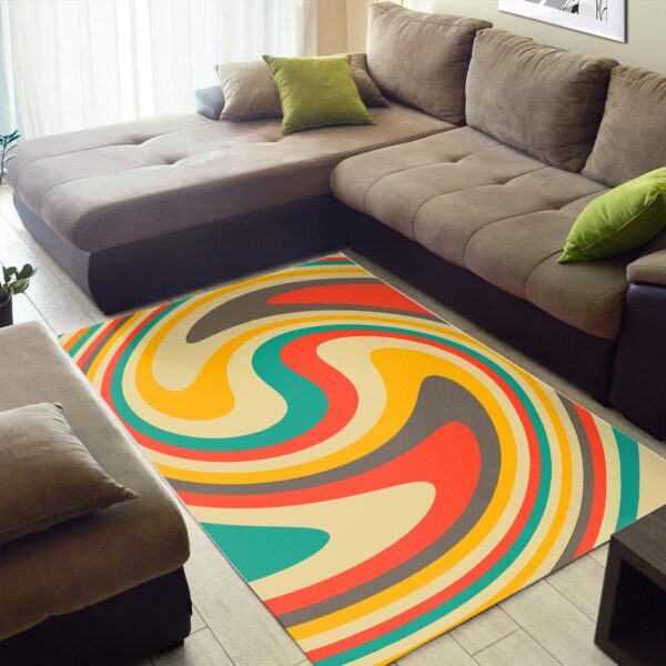 1970s Style Area Rug, Mid-century 70s Rug for Living Room - Orange And Green Colors Abstract Retro Swirl 70s Style Printed On Living Room Area Rug