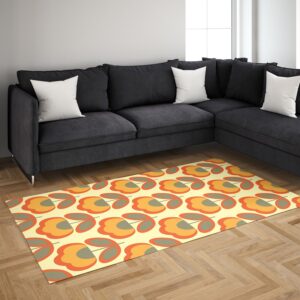 1970s Style Area Rug, Mid-century 70s Rug for Living Room - Orange Floral Retro 70s Style Rug