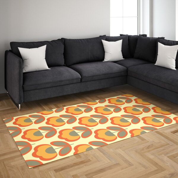 1970s Style Area Rug, Mid-century 70s Rug for Living Room - Orange Floral Retro 70s Style Rug
