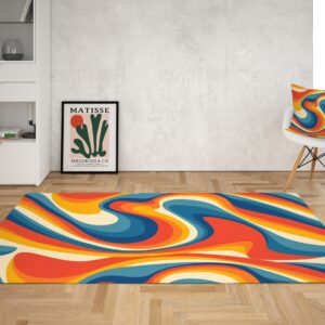 1970s Style Area Rug, Mid-century 70s Rug for Living Room - Orange Psychedelic Groovy Retro Wavy Trippy 1970s Style Area Rug