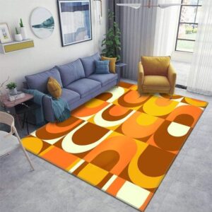 1970s Style Area Rug, Mid-century 70s Rug for Living Room - Orange Retro Industrial 70s Pattern Area Rug