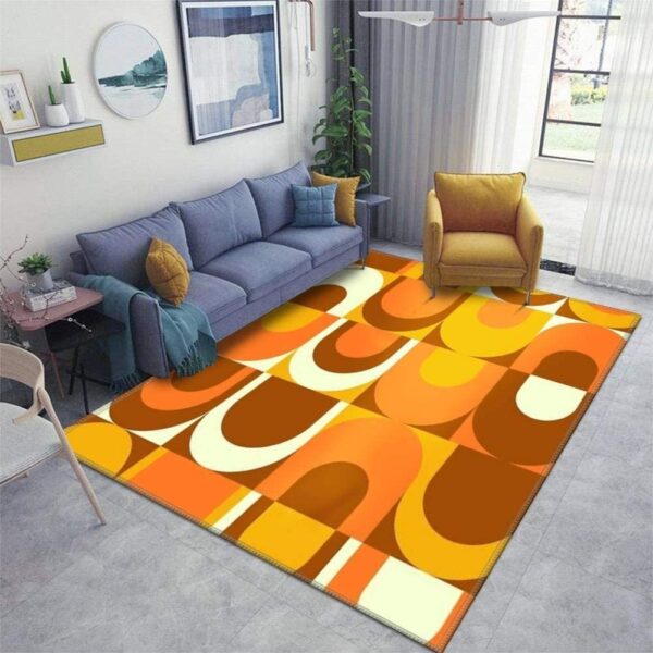 1970s Style Area Rug, Mid-century 70s Rug for Living Room - Orange Retro Industrial 70s Pattern Area Rug