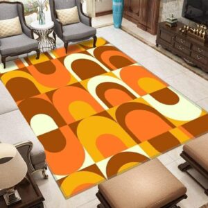 1970s Style Area Rug, Mid-century 70s Rug for Living Room - Orange Retro Industrial 70s Pattern Area Rug