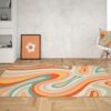 1970s Style Area Rug, Mid-century 70s Rug for Living Room - Pastel Retro Swirl Psychedelic Wavy Trippy Groovy 70s Style Area Rug