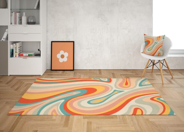 1970s Style Area Rug, Mid-century 70s Rug for Living Room - Pastel Retro Swirl Psychedelic Wavy Trippy Groovy 70s Style Area Rug
