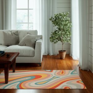 1970s Style Area Rug, Mid-century 70s Rug for Living Room - Pastel Retro Swirl Psychedelic Wavy Trippy Groovy 70s Style Area Rug