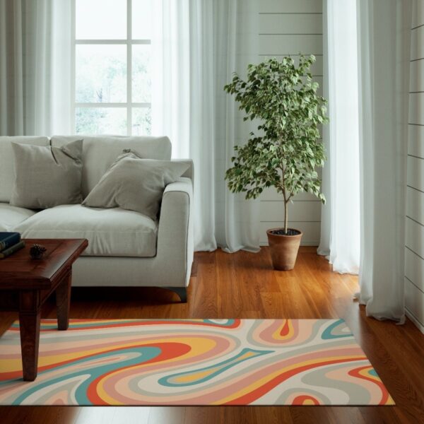 1970s Style Area Rug, Mid-century 70s Rug for Living Room - Pastel Retro Swirl Psychedelic Wavy Trippy Groovy 70s Style Area Rug