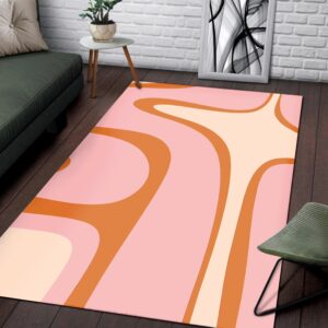 1970s Style Area Rug, Mid-century 70s Rug for Living Room - Private: Abstract Orange And Pink Cream Retro 1970s Style Printed On Area Rug