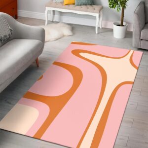 1970s Style Area Rug, Mid-century 70s Rug for Living Room - Private: Abstract Orange And Pink Cream Retro 1970s Style Printed On Area Rug