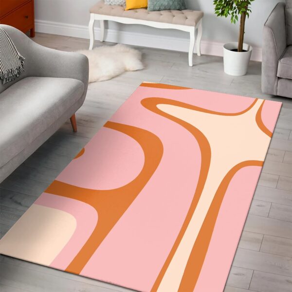 1970s Style Area Rug, Mid-century 70s Rug for Living Room - Private: Abstract Orange And Pink Cream Retro 1970s Style Printed On Area Rug