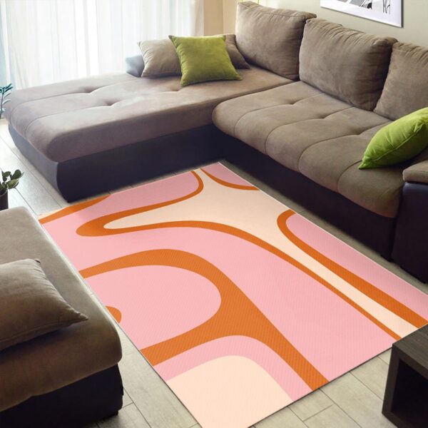 1970s Style Area Rug, Mid-century 70s Rug for Living Room - Private: Abstract Orange And Pink Cream Retro 1970s Style Printed On Area Rug