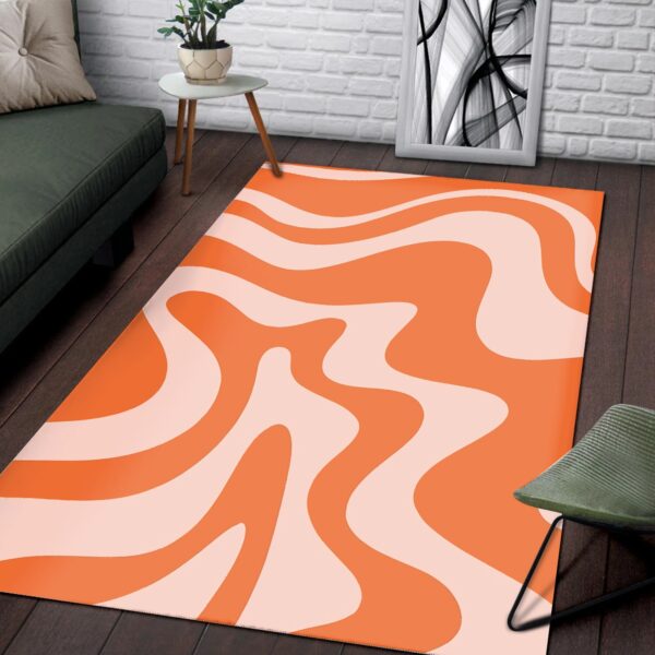 1970s Style Area Rug, Mid-century 70s Rug for Living Room - Private: Large Liquid Swirl Abstract Pattern in Orange And Pale Blush 70s Style Area Rug