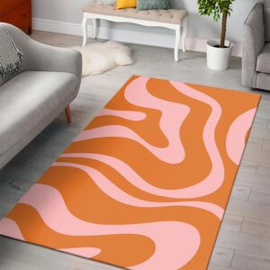 1970s Style Area Rug, Mid-century 70s Rug for Living Room - Private: Liquid Swirl Retro Abstract Pattern in Orange And Pink Printed with 1970 Style Printed On Large Area Rug