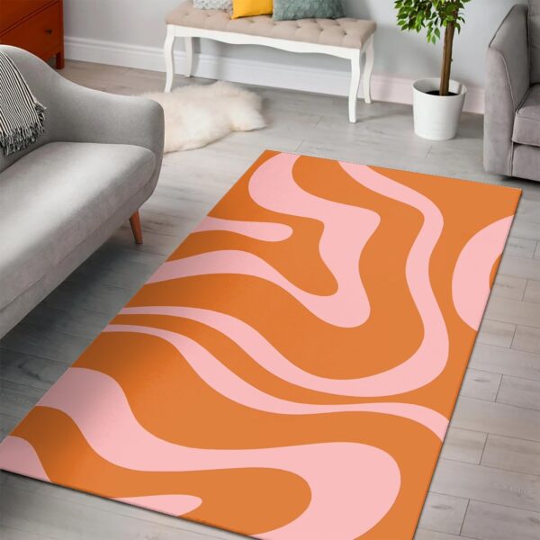 1970s Style Area Rug, Mid-century 70s Rug for Living Room - Private: Liquid Swirl Retro Abstract Pattern in Orange And Pink Printed with 1970 Style Printed On Large Area Rug