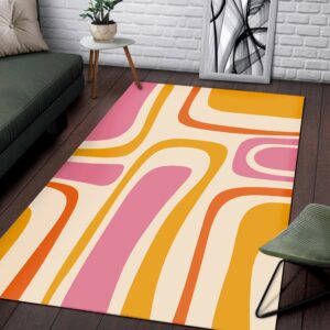 1970s Style Area Rug, Mid-century 70s Rug for Living Room - Private: Palm Springs Retro Mid Century Modern Abstract Pattern in Thulian And Orange Tones Area Rug