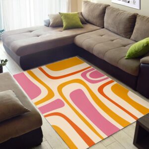1970s Style Area Rug, Mid-century 70s Rug for Living Room - Private: Palm Springs Retro Mid Century Modern Abstract Pattern in Thulian And Orange Tones Area Rug