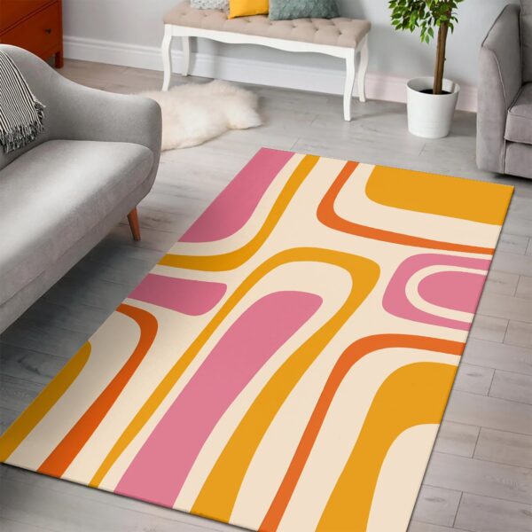 1970s Style Area Rug, Mid-century 70s Rug for Living Room - Private: Palm Springs Retro Mid Century Modern Abstract Pattern in Thulian And Orange Tones Area Rug