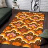 1970s Style Area Rug, Mid-century 70s Rug for Living Room - Psychedelic Flower Power Floral Pattern 70s Style Floor Rug