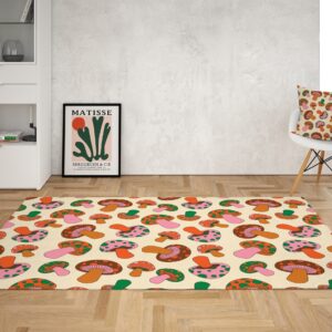 1970s Style Area Rug, Mid-century 70s Rug for Living Room - Psychedelic Mushroom Graphic with 70s Style Area Rug