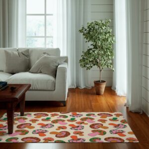 1970s Style Area Rug, Mid-century 70s Rug for Living Room - Psychedelic Mushroom Graphic with 70s Style Area Rug