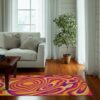 1970s Style Area Rug, Mid-century 70s Rug for Living Room - Purple And Orange Psychedelic Retro Wavy Groovy 70s Rug