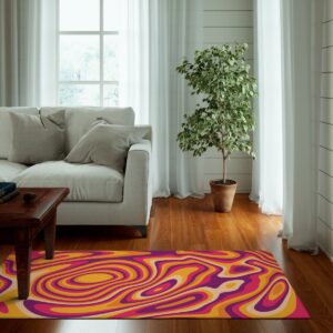 1970s Style Area Rug, Mid-century 70s Rug for Living Room - Purple And Orange Psychedelic Retro Wavy Groovy 70s Rug