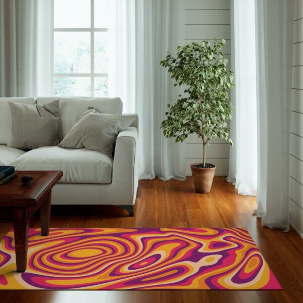 1970s Style Area Rug, Mid-century 70s Rug for Living Room - Purple And Orange Psychedelic Retro Wavy Groovy 70s Rug