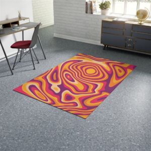 1970s Style Area Rug, Mid-century 70s Rug for Living Room - Purple And Orange Psychedelic Retro Wavy Groovy 70s Rug