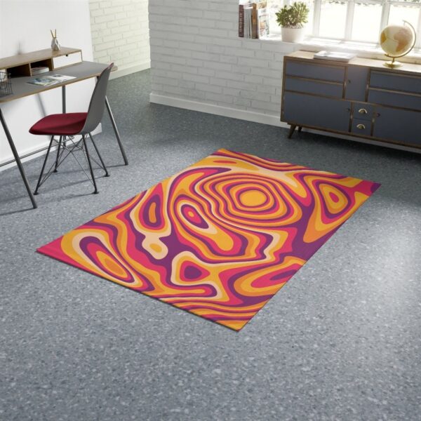 1970s Style Area Rug, Mid-century 70s Rug for Living Room - Purple And Orange Psychedelic Retro Wavy Groovy 70s Rug
