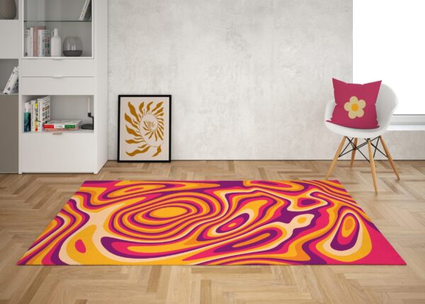 1970s Style Area Rug, Mid-century 70s Rug for Living Room - Purple And Orange Psychedelic Retro Wavy Groovy 70s Rug