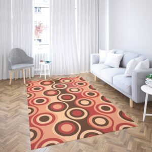 1970s Style Area Rug, Mid-century 70s Rug for Living Room - Retro 1970's Style Seventies Vintage Pattern Area Rug