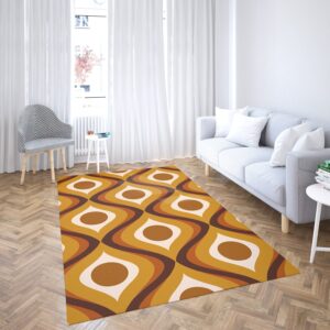 1970s Style Area Rug, Mid-century 70s Rug for Living Room - Retro 70s Mid Century Pattern Area Rug