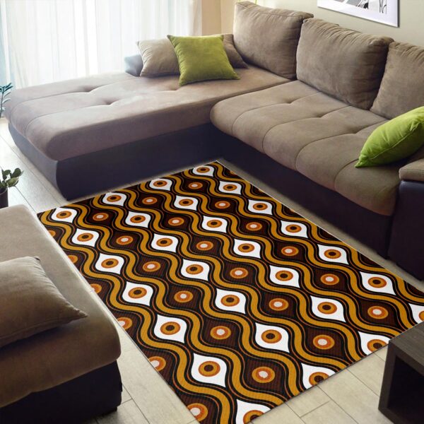 1970s Style Area Rug, Mid-century 70s Rug for Living Room - Retro 70s Style Seventies Vintage Pattern Area Rug