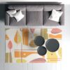 1970s Style Area Rug, Mid-century 70s Rug for Living Room - Retro 70s Yellow And Orange Mod Leaf Print Living Bedroom Area Rug