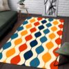 1970s Style Area Rug, Mid-century 70s Rug for Living Room - Retro Bohemian Vintage Pattern 1970's Area Rug