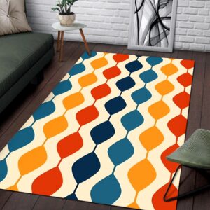 1970s Style Area Rug, Mid-century 70s Rug for Living Room - Retro Bohemian Vintage Pattern 1970's Area Rug
