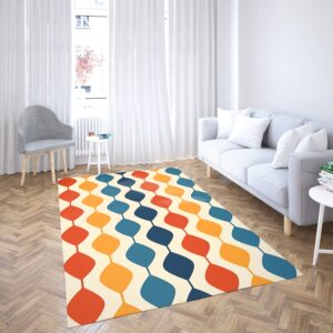 1970s Style Area Rug, Mid-century 70s Rug for Living Room - Retro Bohemian Vintage Pattern 1970's Area Rug