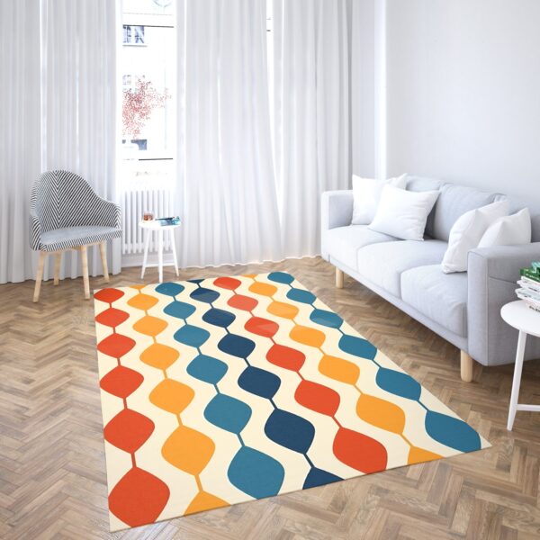 1970s Style Area Rug, Mid-century 70s Rug for Living Room - Retro Bohemian Vintage Pattern 1970's Area Rug