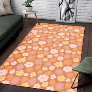 1970s Style Area Rug, Mid-century 70s Rug for Living Room - Retro Daisy Meadow 70s Style Floor Mat Area Rug