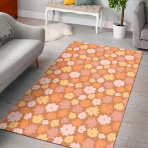 1970s Style Area Rug, Mid-century 70s Rug for Living Room - Retro Daisy Meadow 70s Style Floor Mat Area Rug