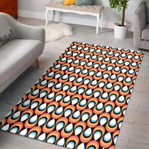 1970s Style Area Rug, Mid-century 70s Rug for Living Room - Retro Droplets Pattern in 1970's Style Vintage Area Rug