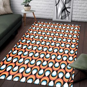 1970s Style Area Rug, Mid-century 70s Rug for Living Room - Retro Droplets Pattern in 1970's Style Vintage Area Rug