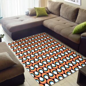 1970s Style Area Rug, Mid-century 70s Rug for Living Room - Retro Droplets Pattern in 1970's Style Vintage Area Rug